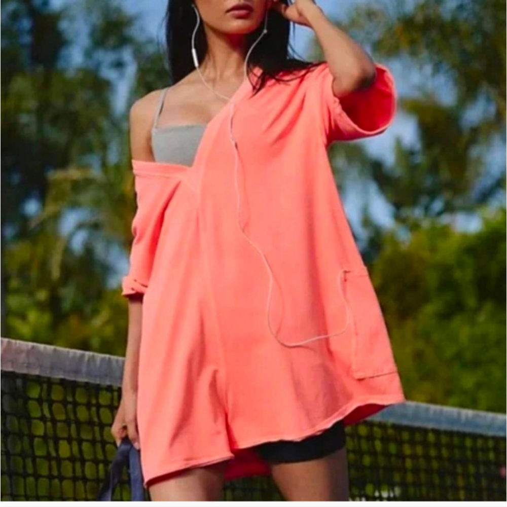 Free People Neon Coral Hotshot Romper Oversized Size XL